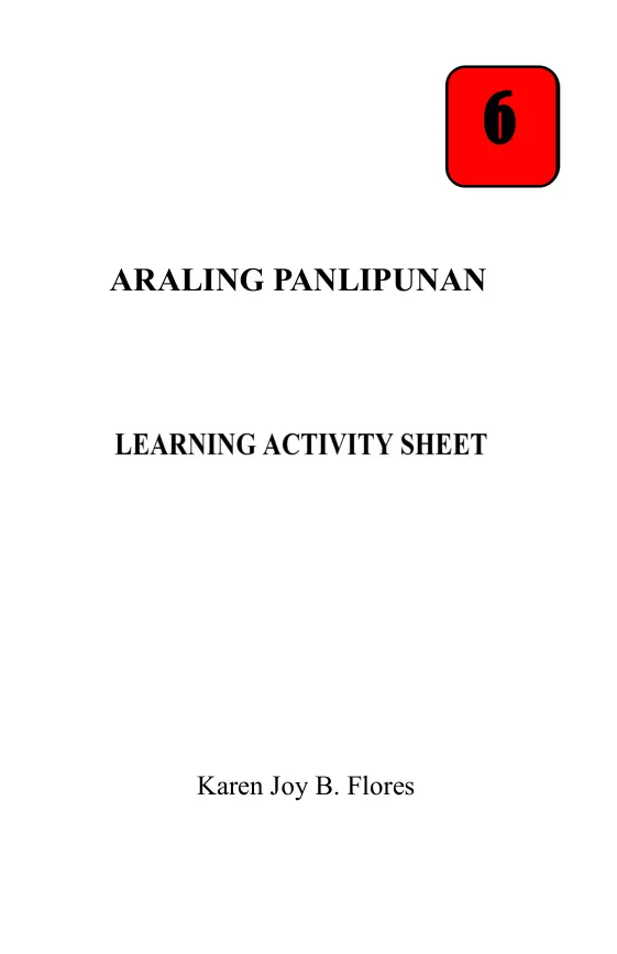 Cover of Learning Activity sheet in araling Panlipunan 6
