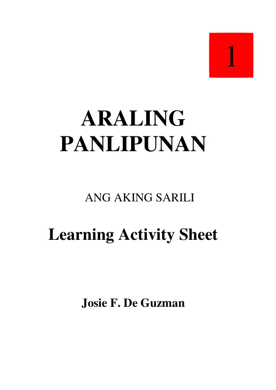 Cover of Araling Panlipunan : ANG AKING SARILI : Learning Activity Sheet 1