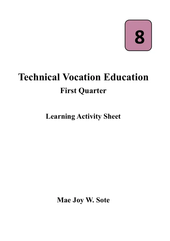 Cover of Technical Vocation Education 8: First Quarter (Learning Activity Sheet)